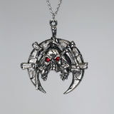 Tri-Skull Warrior with Red Crystal Eyes Medieval Renaissance Pendant Necklace NK-328