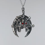 Tri-Skull Warrior with Red Crystal Eyes Medieval Renaissance Pendant Necklace NK-328