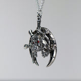 Tri-Skull Warrior with Red Crystal Eyes Medieval Renaissance Pendant Necklace NK-328