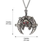 Tri-Skull Warrior with Red Crystal Eyes Medieval Renaissance Pendant Necklace NK-328