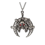 Tri-Skull Warrior with Red Crystal Eyes Medieval Renaissance Pendant Necklace NK-328