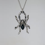 Spider with Black Crystal Body Silver Finish Pewter Pendant Necklace NK-32