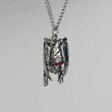 Warrior Skull with SIckles and Red Crystal Eyes Silver Finish Pewter Pendant Necklace NK-330