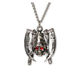 Warrior Skull with SIckles and Red Crystal Eyes Silver Finish Pewter Pendant Necklace NK-330