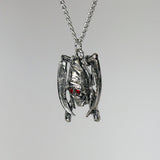 Warrior Skull with SIckles and Red Crystal Eyes Silver Finish Pewter Pendant Necklace NK-330