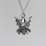 Warrior Skull with Red Crystal Eyes Silver Finish Pewter Pendant Necklace NK-336