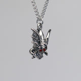 Warrior Skull with Red Crystal Eyes Silver Finish Pewter Pendant Necklace NK-336
