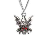 Warrior Skull with Red Crystal Eyes Silver Finish Pewter Pendant Necklace NK-336