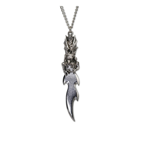 Protective Gargolye On Ceremonial Sword Silver Finish Pewter Necklace NK-346
