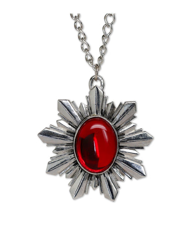 Medieval Renaissance Medallion Silver with Red Cabochon Extra Large Costume Pendant Necklace NK-440SLC