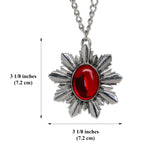 Medieval Renaissance Medallion Silver with Red Cabochon Extra Large Costume Pendant Necklace NK-440SLC