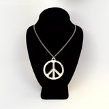 Large Peace Sign Polished Silver Pewter Pendant Necklace NK-447