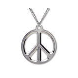 Large Peace Sign Polished Silver Pewter Pendant Necklace NK-447