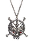 Gothic Skeleton with Crossbones and Demon Mask Pewter Pendant Necklace NK-449