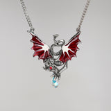 Mystical Dragon with Crystals Silver Finish Red Enamel Accents Pendant Necklace NK-489