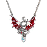 Mystical Dragon with Crystals Silver Finish Red Enamel Accents Pendant Necklace NK-489