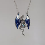 Blue Dragon Holding Faceted Crystal Medieval Renaissance Pendant Necklace NK-491B