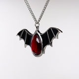 Black Bat Wings with Blood Red Stone Pewter Pendant Necklace NK-500