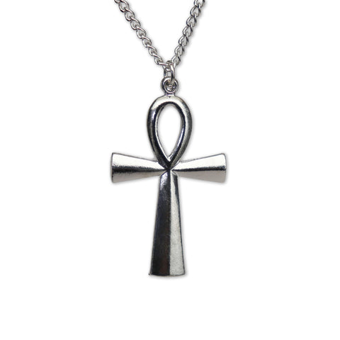 Anhk Cross Polished Silver Pewter Pendant Necklace NK-50
