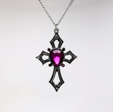 Gothic Cross with Purple Crystals Medieval Renaissance Pendant Necklace NK-518P