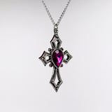 Gothic Cross with Purple Crystals Medieval Renaissance Pendant Necklace NK-518P