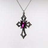 Gothic Cross with Purple Crystals Medieval Renaissance Pendant Necklace NK-518P