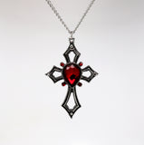 Gothic Cross with Red Crystals Medieval Renaissance Pendant Necklace NK-518