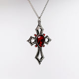 Gothic Cross with Red Crystals Medieval Renaissance Pendant Necklace NK-518