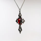 Gothic Cross with Red Crystals Medieval Renaissance Pendant Necklace NK-518