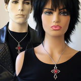 Gothic Cross with Red Crystals Medieval Renaissance Pendant Necklace NK-518