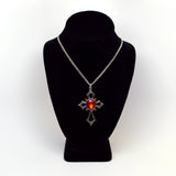Gothic Cross with Red Crystals Medieval Renaissance Pendant Necklace NK-518