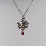 Bleeding Heart Silver Finish Wrapped in Thorns with Red Crystal Pendant Necklace  NK-556S