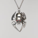 Gothic Spider Skull Head with Red Austrian Crystals Pewter Pendant Necklace NK-572