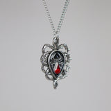 Gothic Spider with Red Stone Body in Thorns Silver Finish Pendant Necklace NK-587