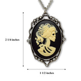 Gothic Lolita Cameo Ivory on Black with Crystals Pewter Pendant Necklace NK-610
