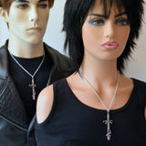 Gothic Rose Sword with Rose and Thorns Silver Finish Medieval Renaissance Pendant Necklace NK-625