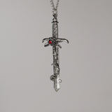 Gothic Rose Sword with Rose and Thorns Silver Finish Medieval Renaissance Pendant Necklace NK-625