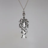 Double Dragon Sword with Blue Crystal Pendant Necklace NK-646