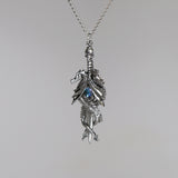 Double Dragon Sword with Blue Crystal Pendant Necklace NK-646