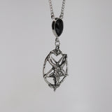 Gothic Baphomet with Black Crystal Silver Pewter Pendant Necklace NK-647