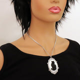Black Cat Cameo in Antique Silver Frame Pendant Necklace NK-653