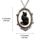 Black Cat Cameo in Antique Silver Frame Pendant Necklace NK-653