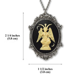 Sitting Satanic Baphomet Cameo In Silver Finish Frame Necklace Pendant Ivory on Black NK-674