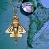 Quimbaya Flyer Pendant Necklace 24K GP Ancient Alien Artifact Golden Jet NK-692