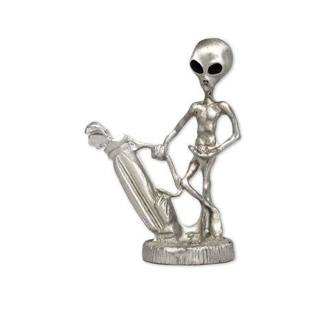 Golfing Alien Ready for a Hole In One Pewter Statue S-004