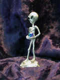 Alien Holding Faceted Blue Crystal Ball Pewter Statue S-006