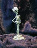 Alien Holding Faceted Blue Crystal Ball Pewter Statue S-006