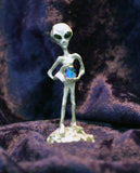 Alien Holding Faceted Blue Crystal Ball Pewter Statue S-006