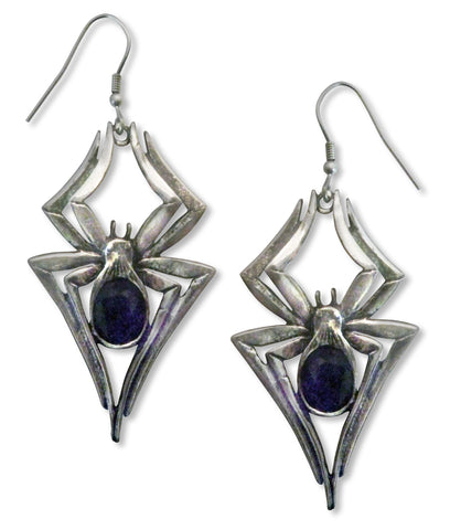 Gothic Spider Earrings Silver with Black Stone Body #1010B