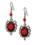 Gothic Red Rose Cameo Earrings Surrounded by Thorns with Red Bead #1011